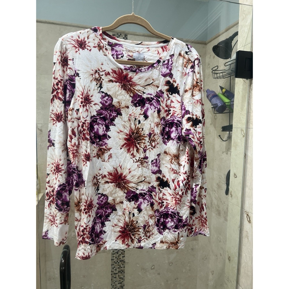 Chico's Touch Of Cool Wild Floral Layering Tee Jersey Knit Multi Women's L 2